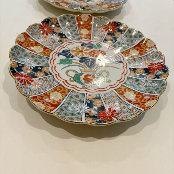 VTG Arita Imari Fan Plate Set of 2 TWO Porcelain Japan - Picture 4 of 7